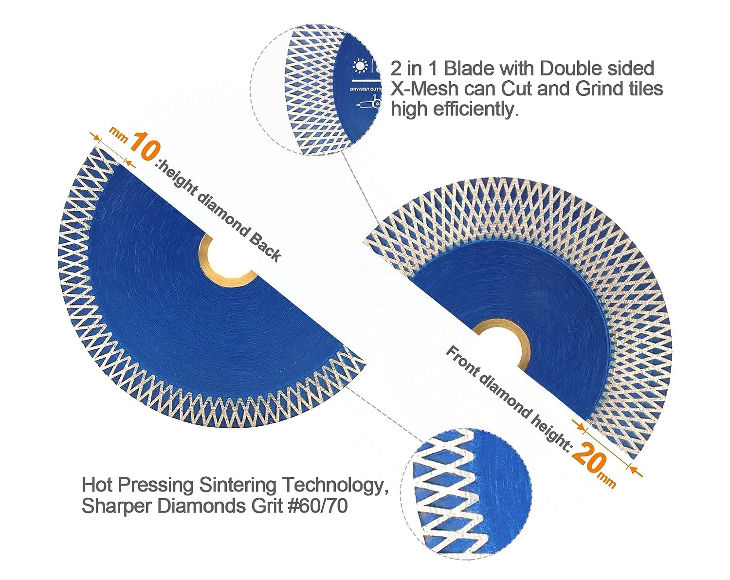 Little Ant 4inch & 5inch Wide X-Mesh Turbo Segment Diamond Saw Cutting Shwring 2-in-1 for Microlite Porselian Ceramic Porcelian